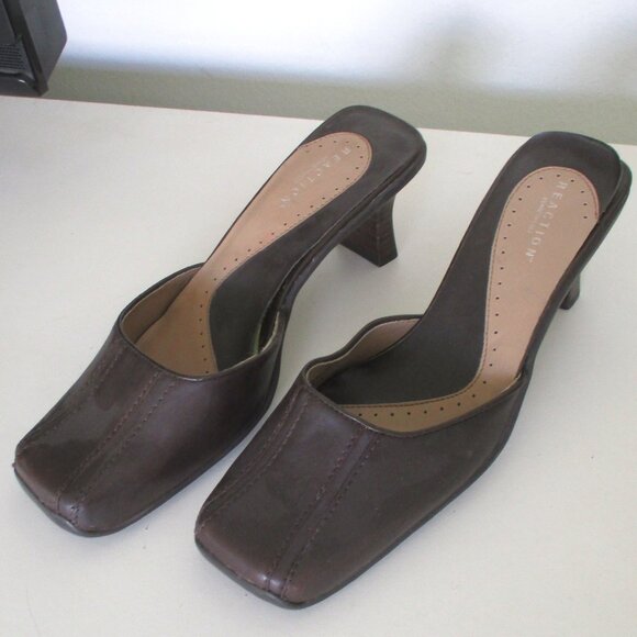 Kenneth Cole Reaction Womens Brown Leather Slide 2.5" Heel - Size 10M - Picture 7 of 8